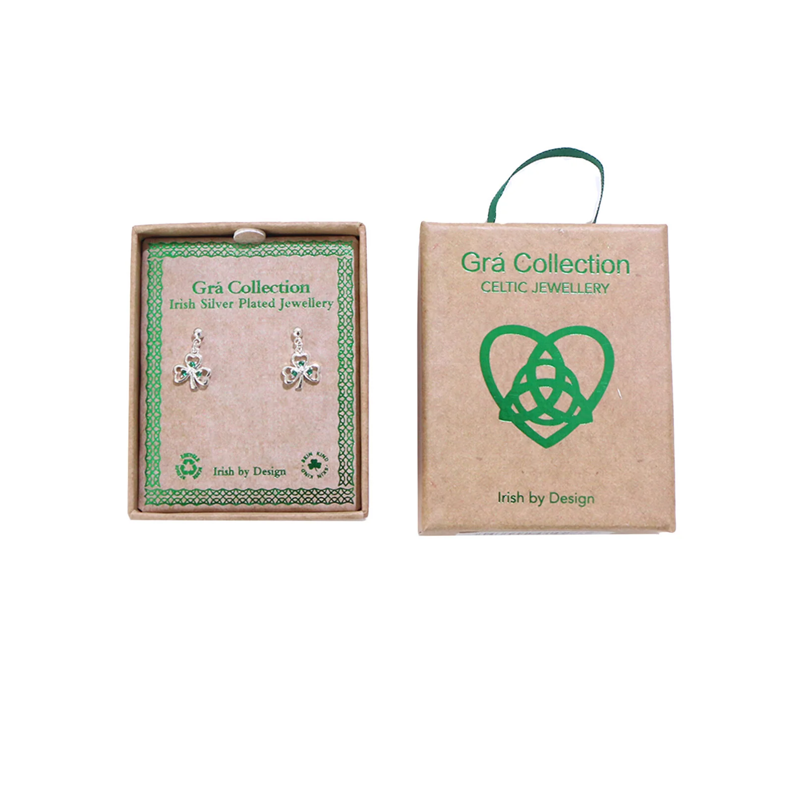 Grá Collection Silver Plated Shamrock With 3 Mini Green Cubic Zirconia Stones Earrings - Image 3