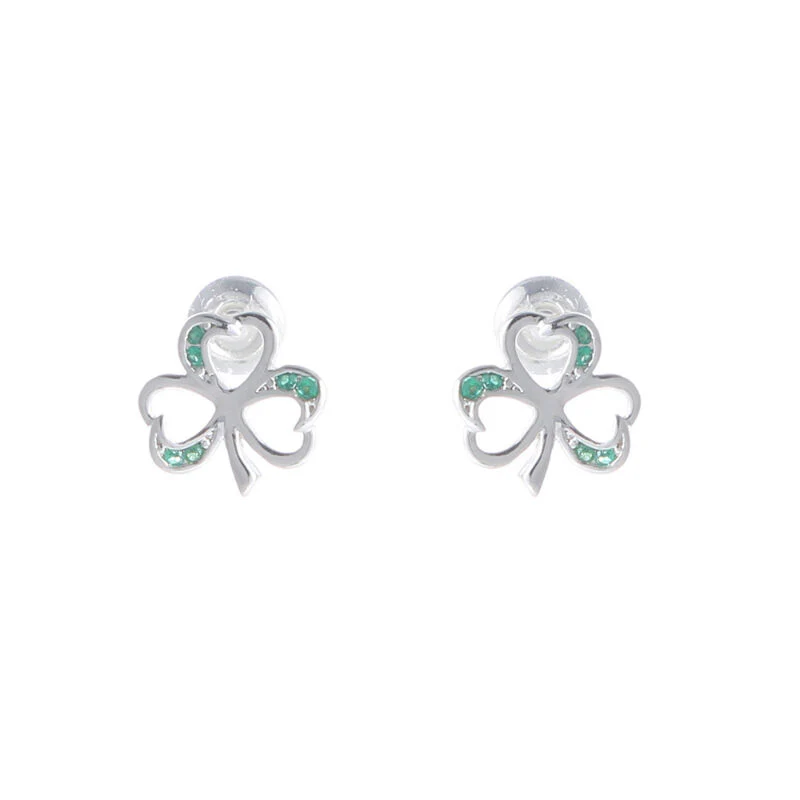 Grá Collection Silver Plated Shamrock With Mini Green Cubic Zirconia Stones Earrings - Image 2