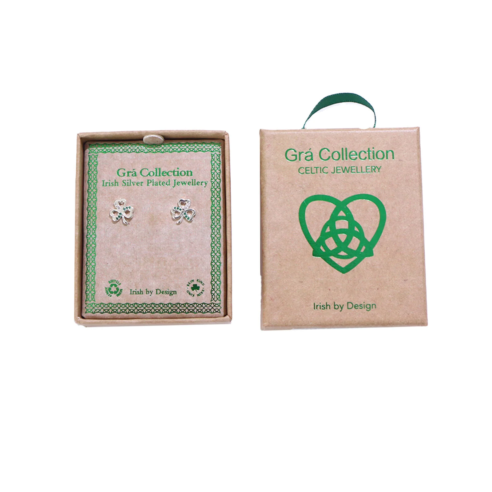 Grá Collection Silver Plated Shamrock With Mini Green Cubic Zirconia Stones Earrings - Image 3