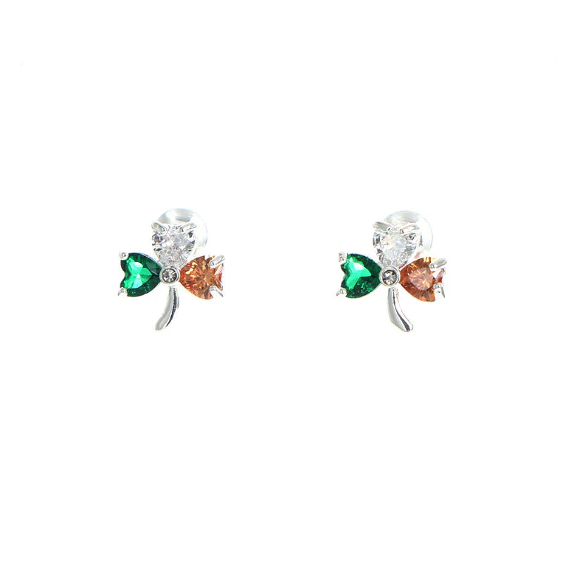 Grá Collection Silver Plated Shamrock With Tri Cubic Zirconia Stones Earrings - Image 2