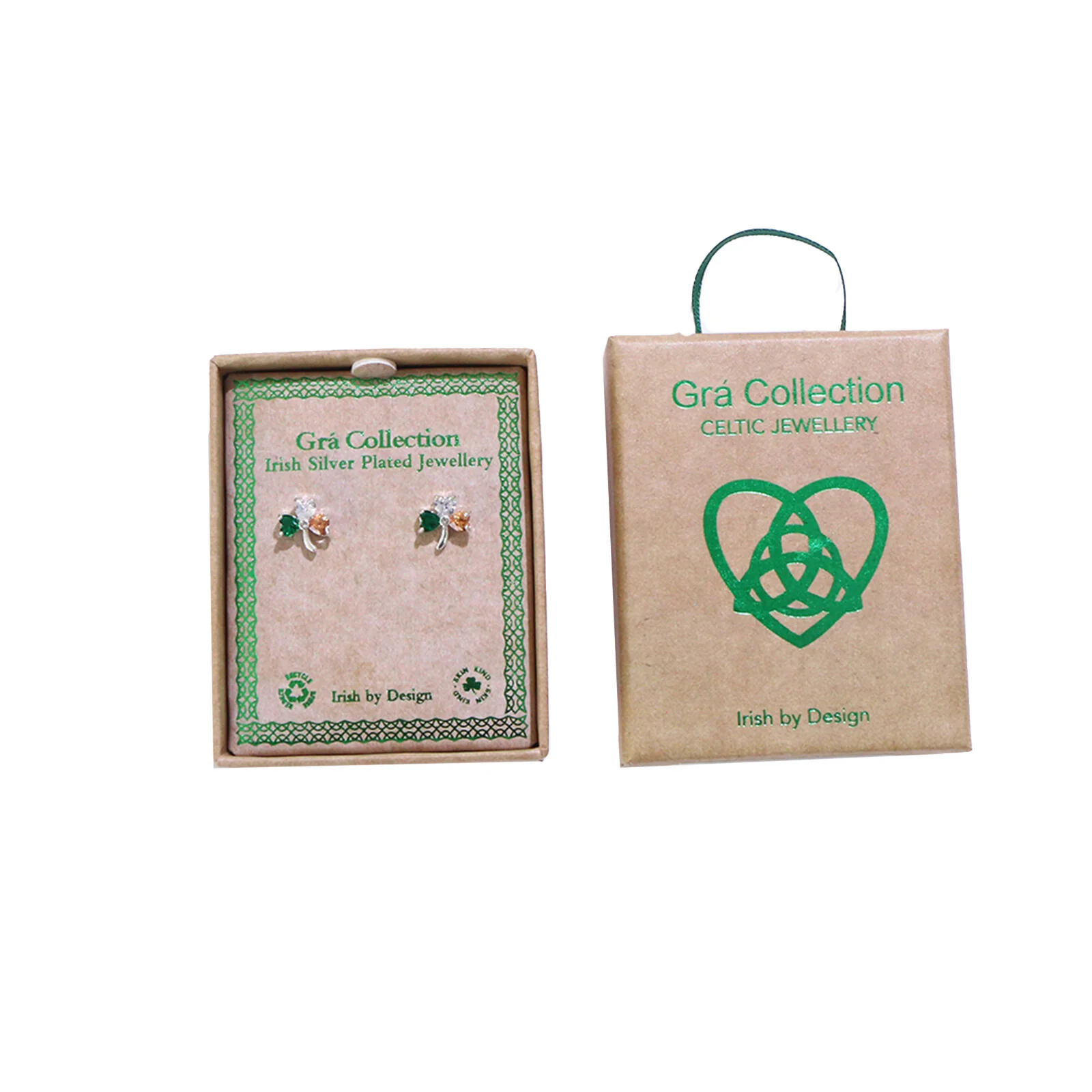 Grá Collection Silver Plated Shamrock With Tri Cubic Zirconia Stones Earrings - Image 3