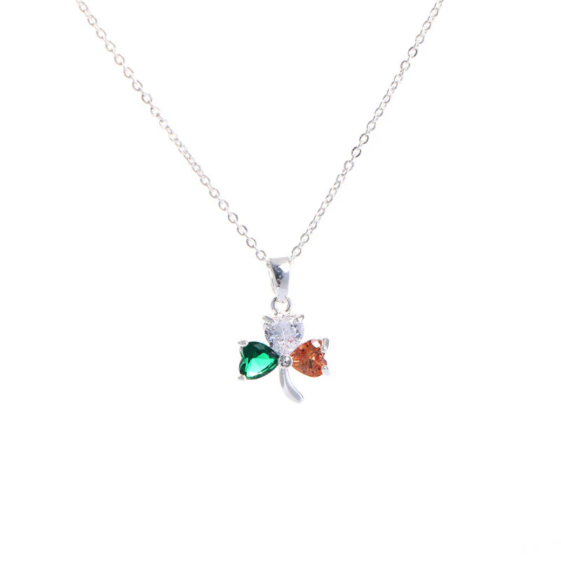 Grá Collection Silver Plated Shamrock With Tri Cubic Zirconia Stones Necklace