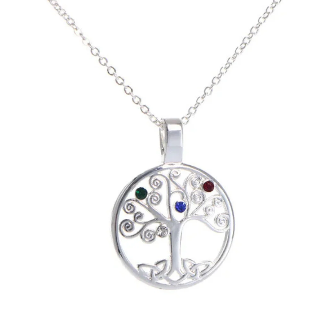 Grá Collection Silver Plated Tree Of Lifeed Stone Necklace