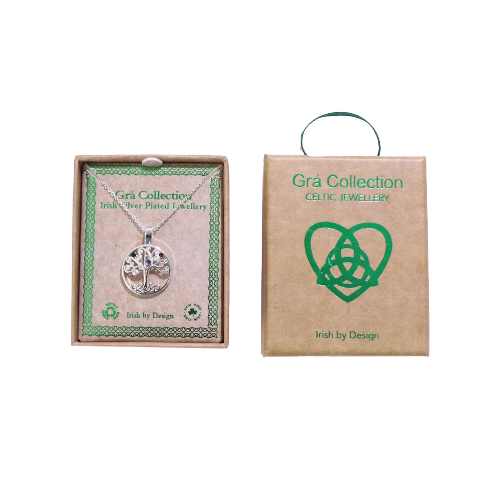 Grá Collection Silver Plated Tree Of Lifeed Stone Necklace - Image 3