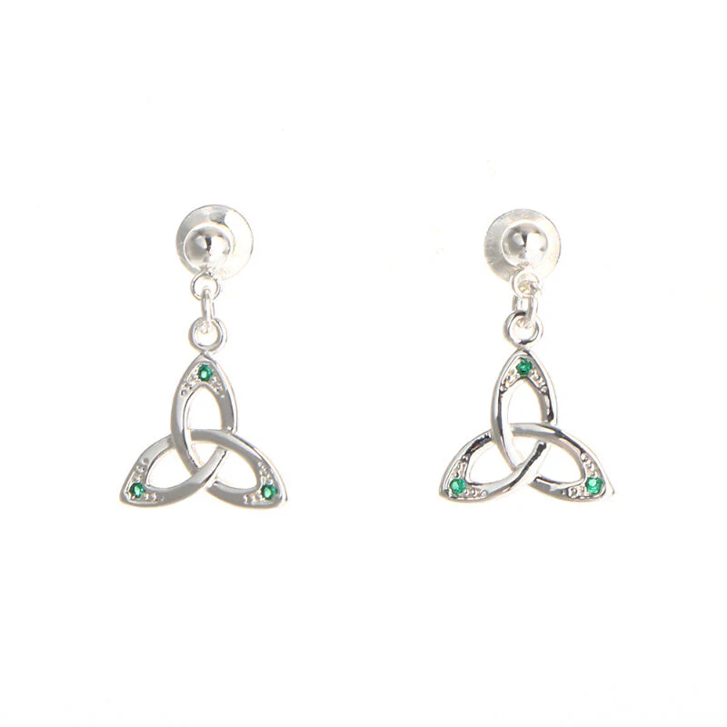 Grá Collection Silver Plated Trinity Knot With Mini Green Cubic Zirconia Stones Earrings - Image 2