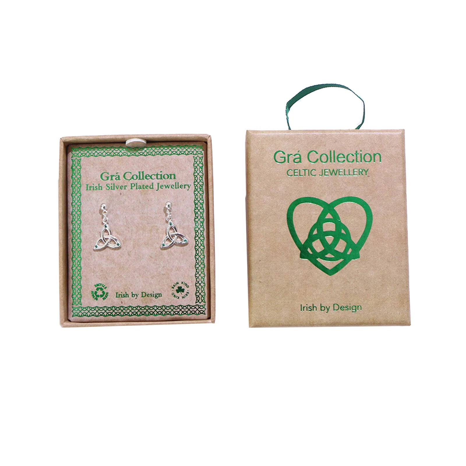 Grá Collection Silver Plated Trinity Knot With Mini Green Cubic Zirconia Stones Earrings - Image 3