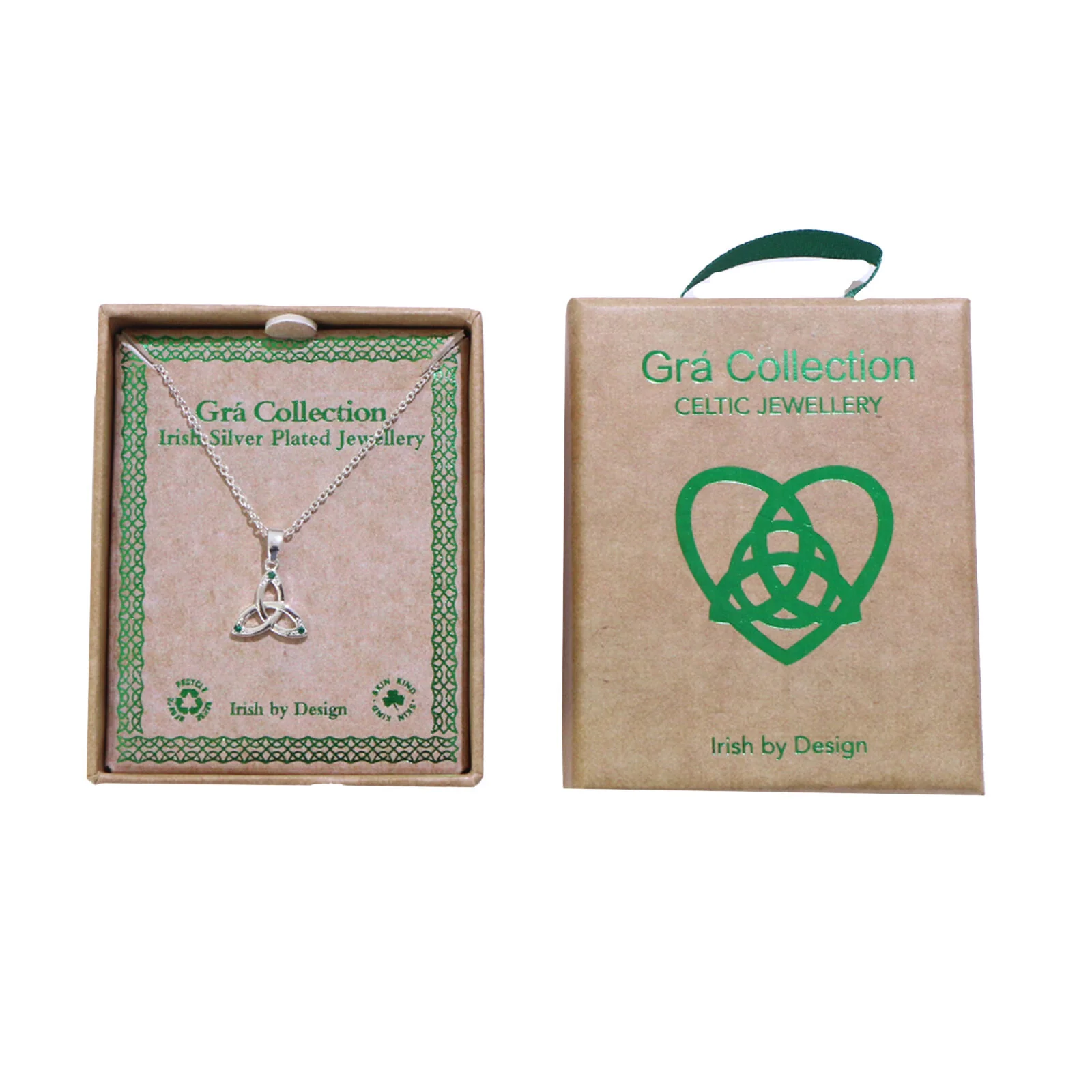 Grá Collection Silver Plated Trinity Knot With Mini Green Cubic Zirconia Stones Necklace - Image 2