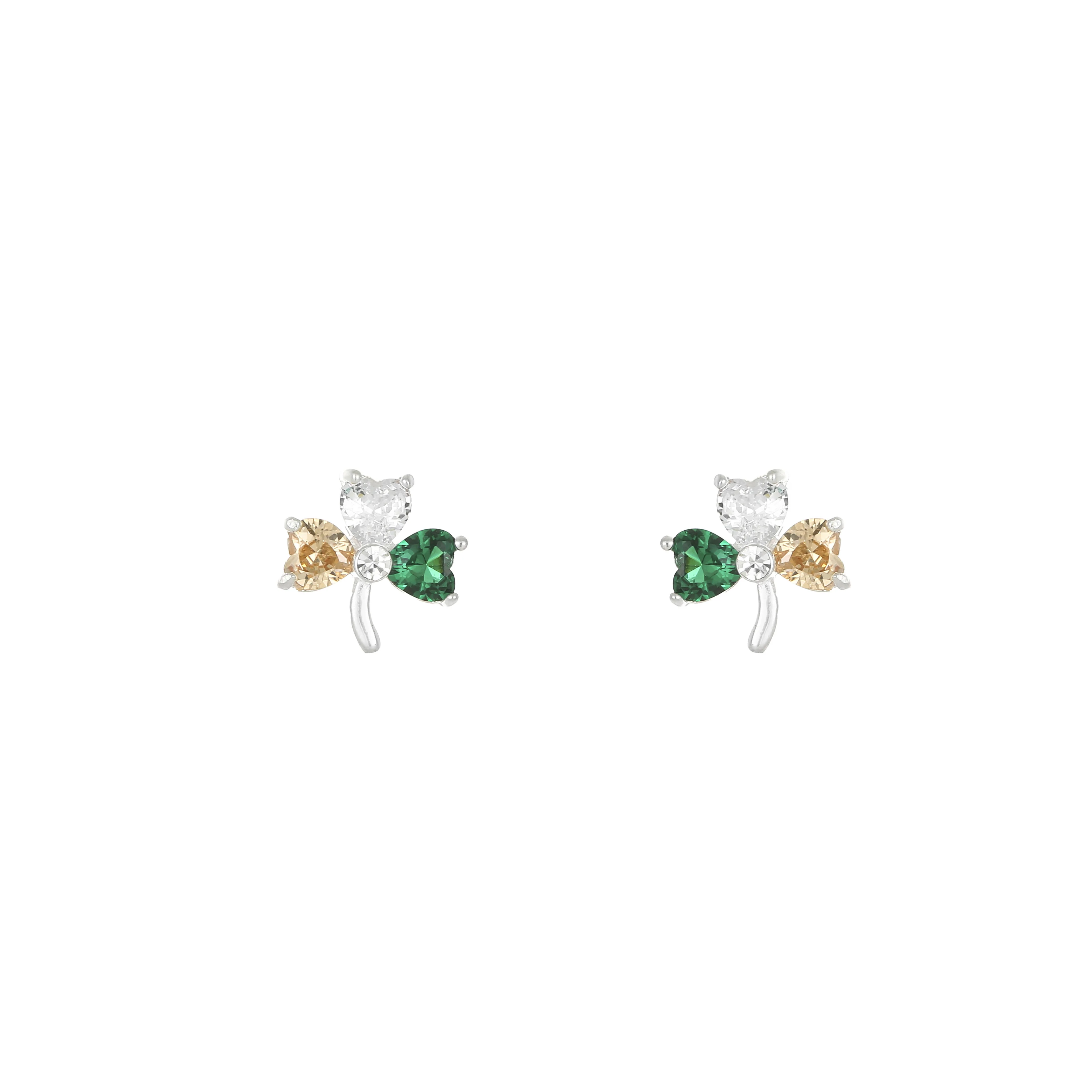 Grá Collection Tricolour Stone Shamrock Earrings Sterling Silver - Image 2