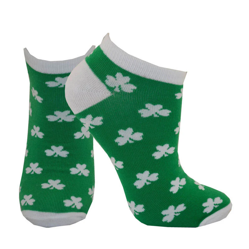 Green Ankle Sock With White Shamrock & With Trim Design - Image 2