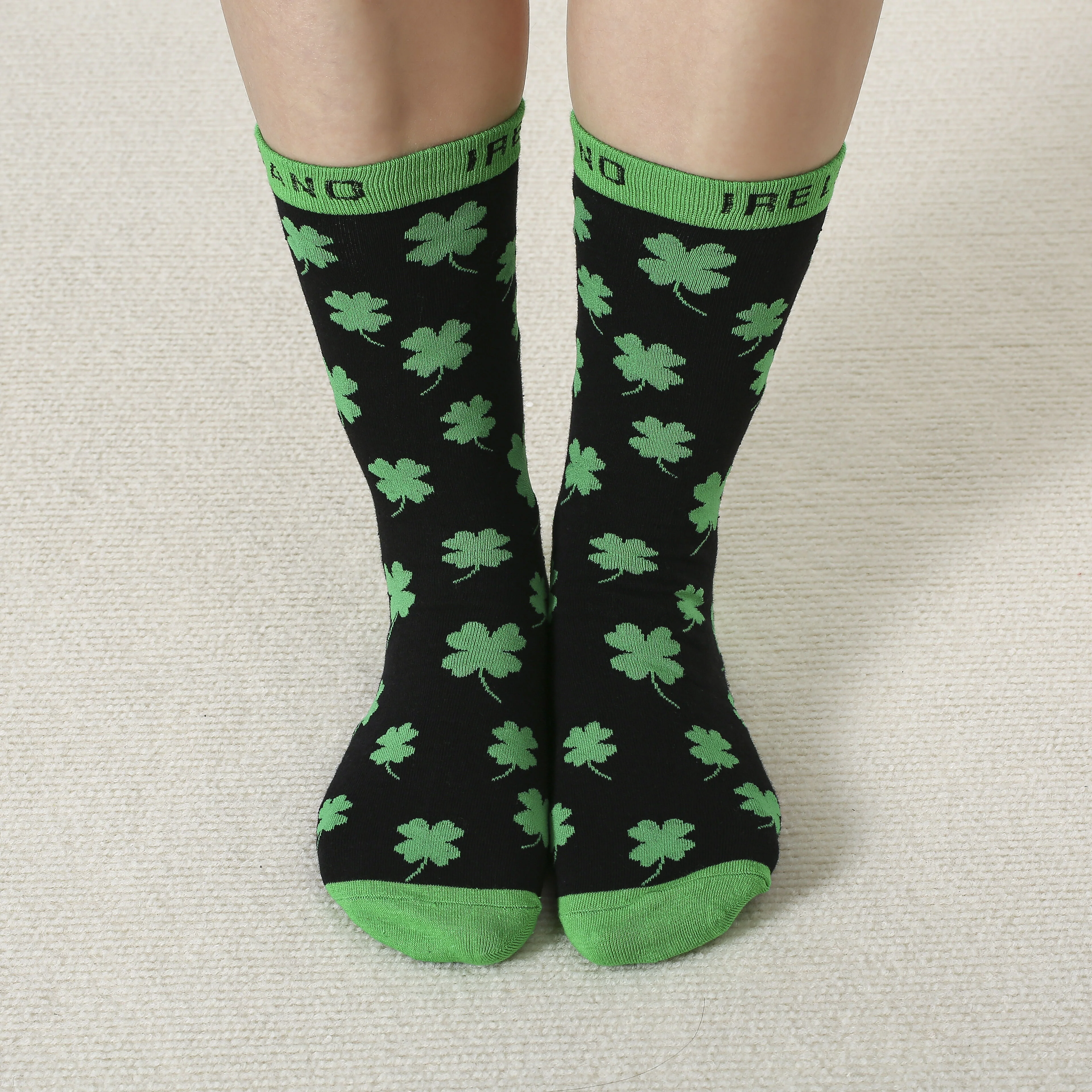 Green Black & Orange Shamrock Socks 3 Pack - Image 4