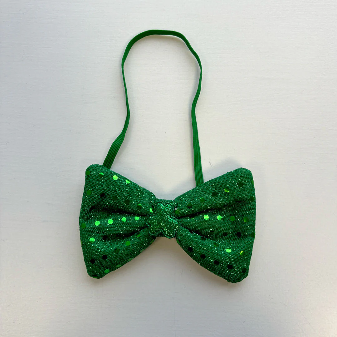 Green Sequin & Shamrock Elasticated Bow Tie - Image 2