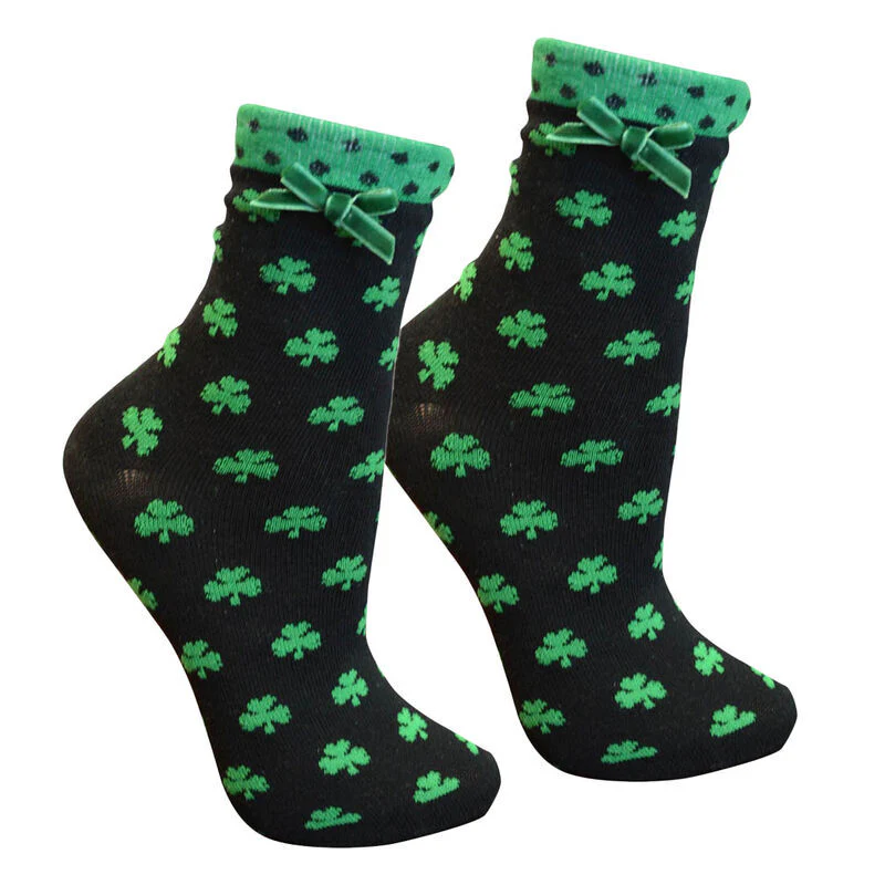 Green Shamrock With Ribbon Women's Socks