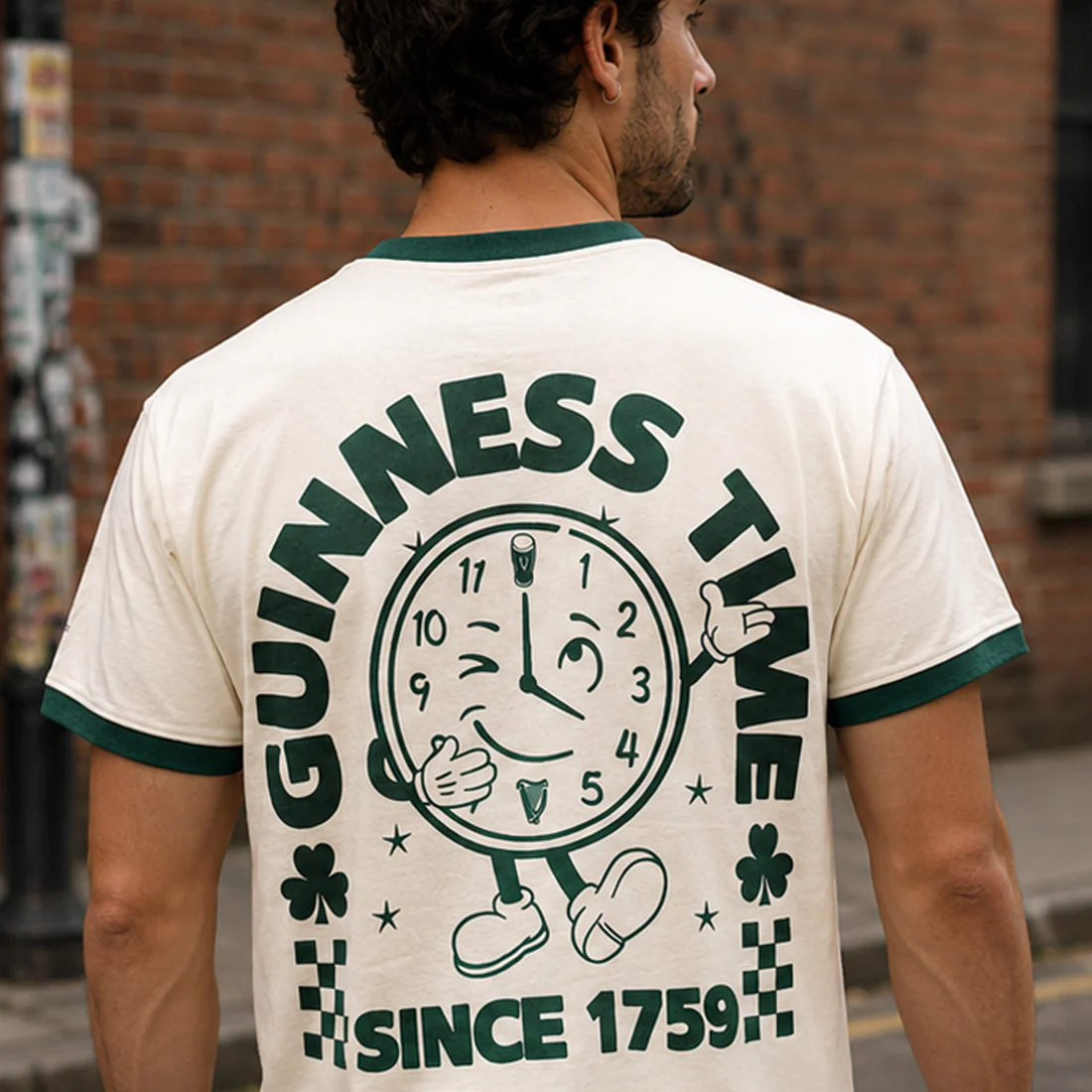 Guinness Cream & Green Time Clock T-Shirt - Image 3