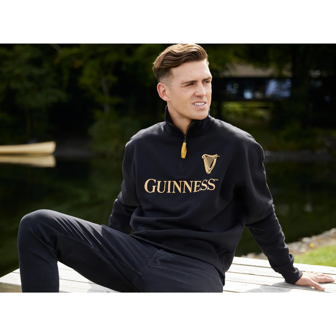 Guinness Men's Quarter Zip Black Sweatshirt - Image 3