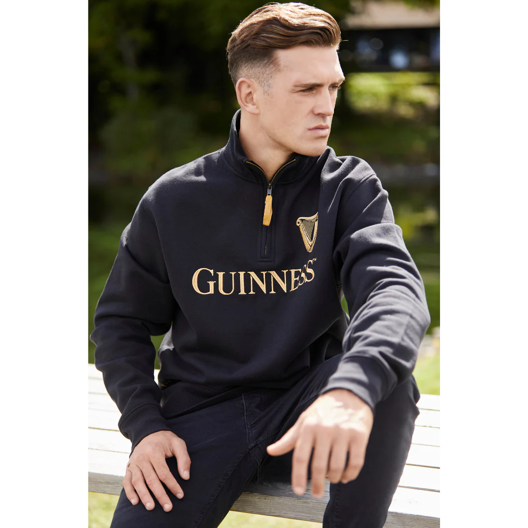 Guinness Men's Quarter Zip Black Sweatshirt - Image 4