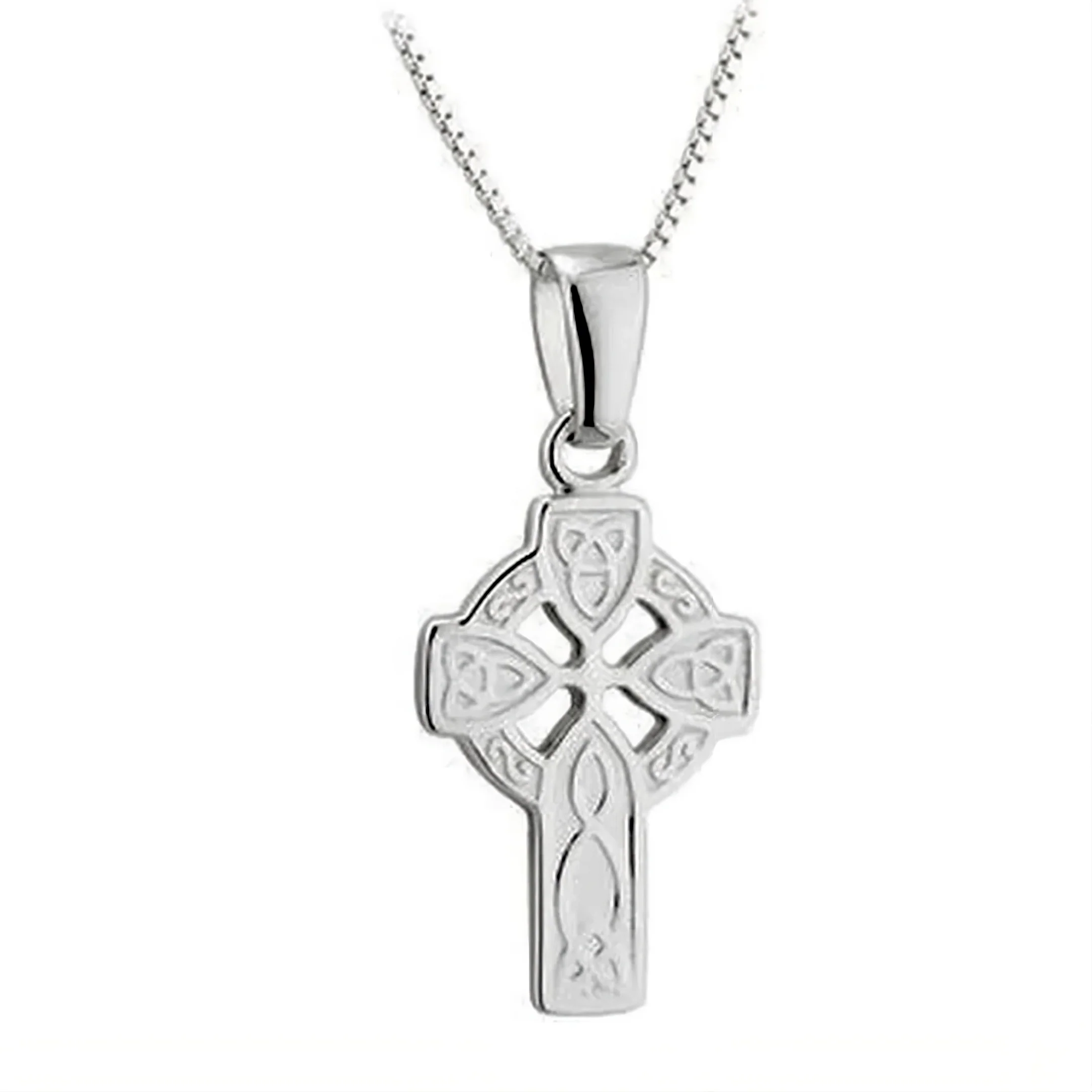 Hallmarked Sterling Silver Celtic Cross Necklace With Engraved Trinity Knot