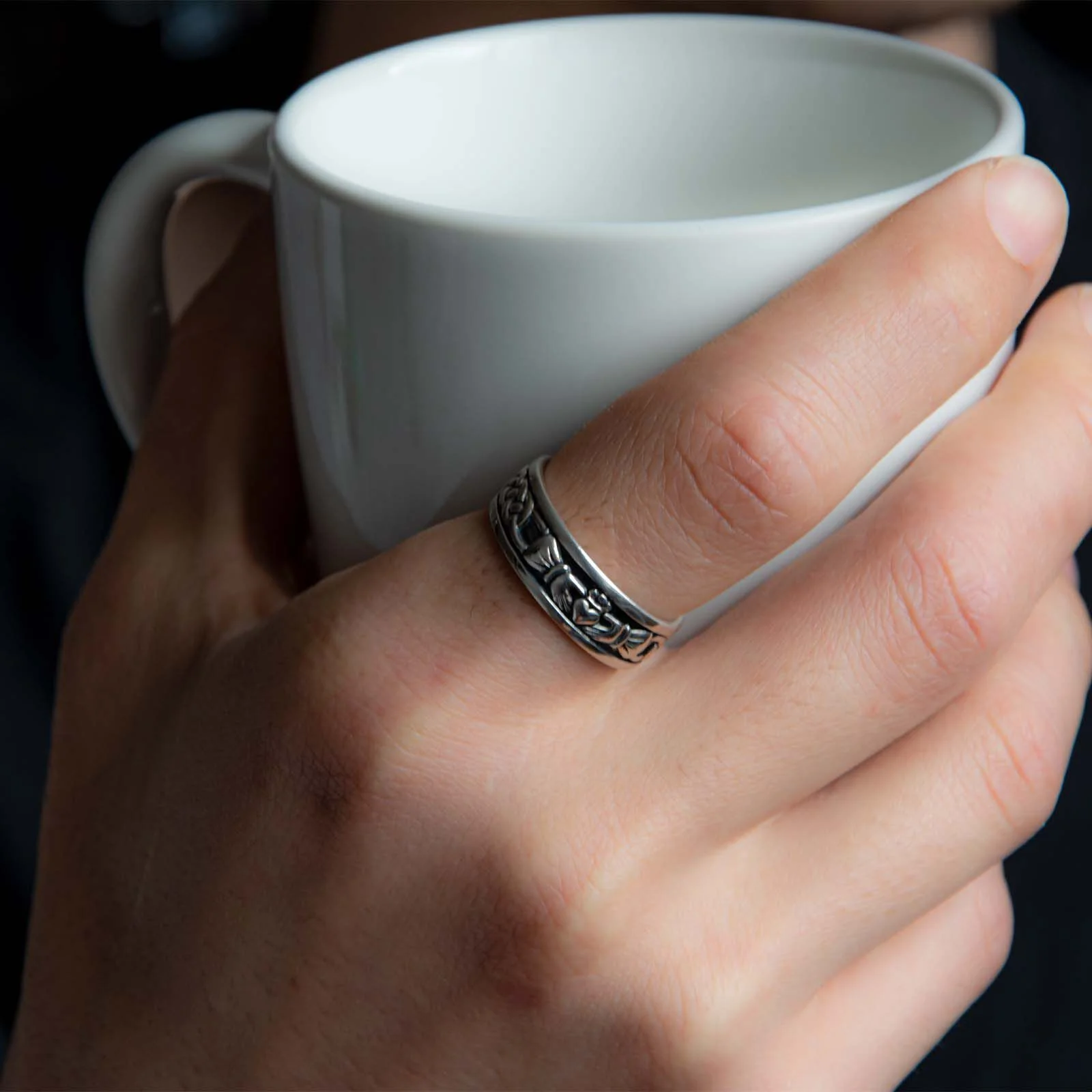 Hallmarked Sterling Silver Oxidised Claddagh Ring - Image 3