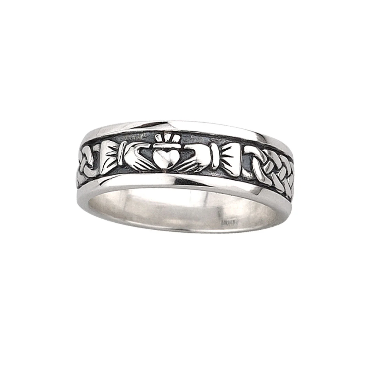 Hallmarked Sterling Silver Oxidised Claddagh Ring - Image 4