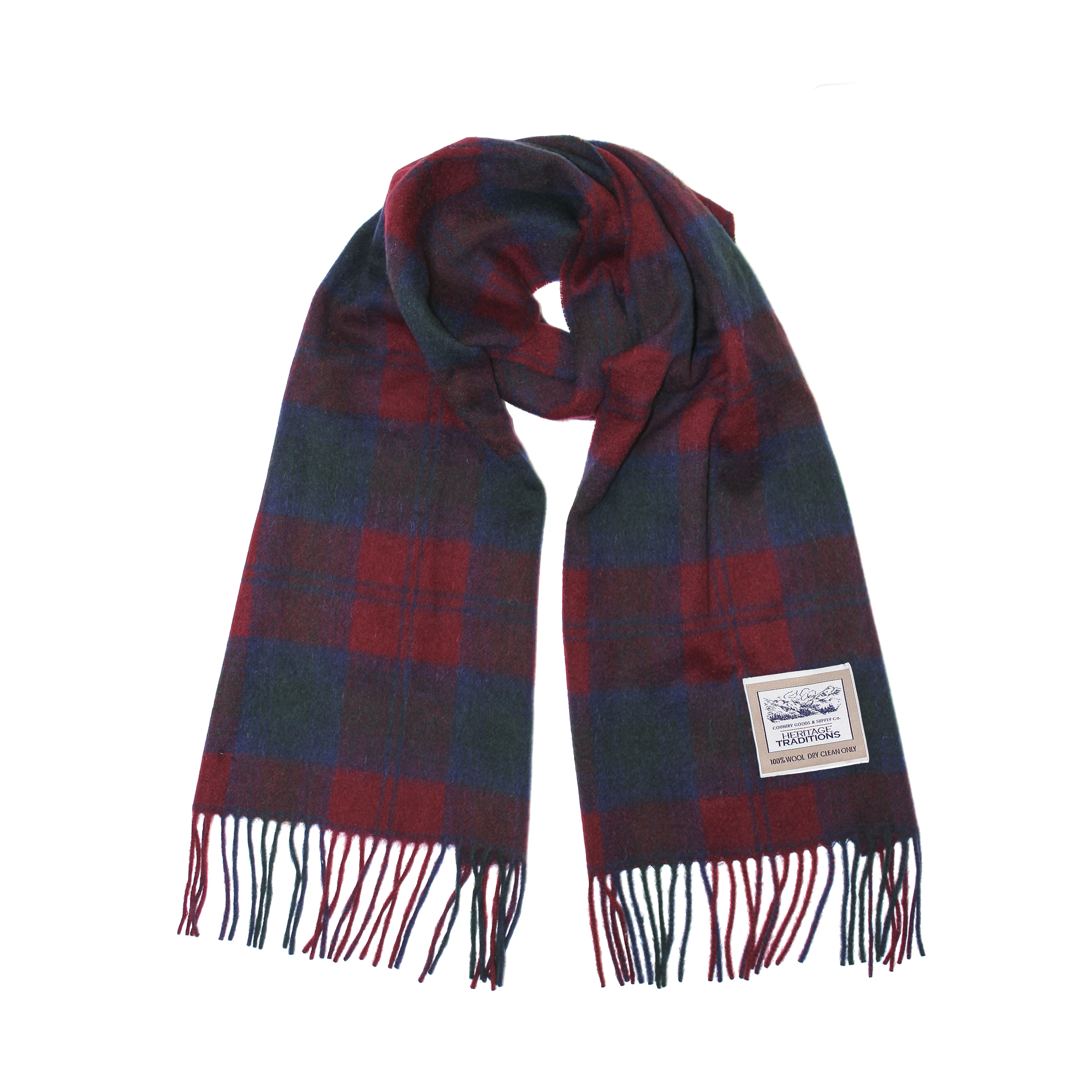 Heritage Traditions Wool Scarf With Burgundy Red And Blue Tartan Design