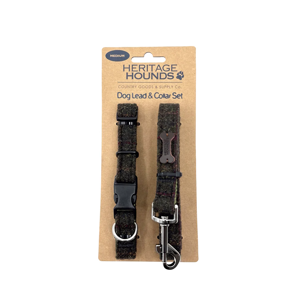 Heritage Tweed Small Green Checked Collar & Lead Set
