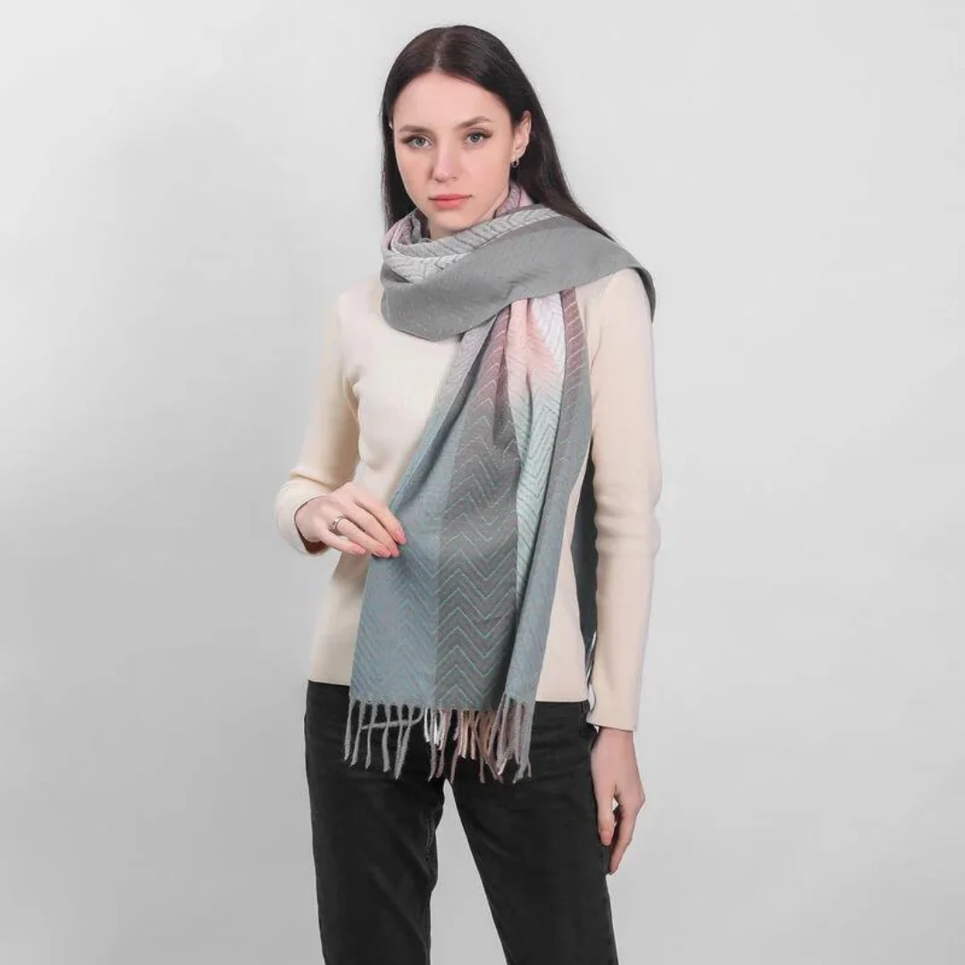 Herringbone Frailed End Scarf Mix Teals - Image 3