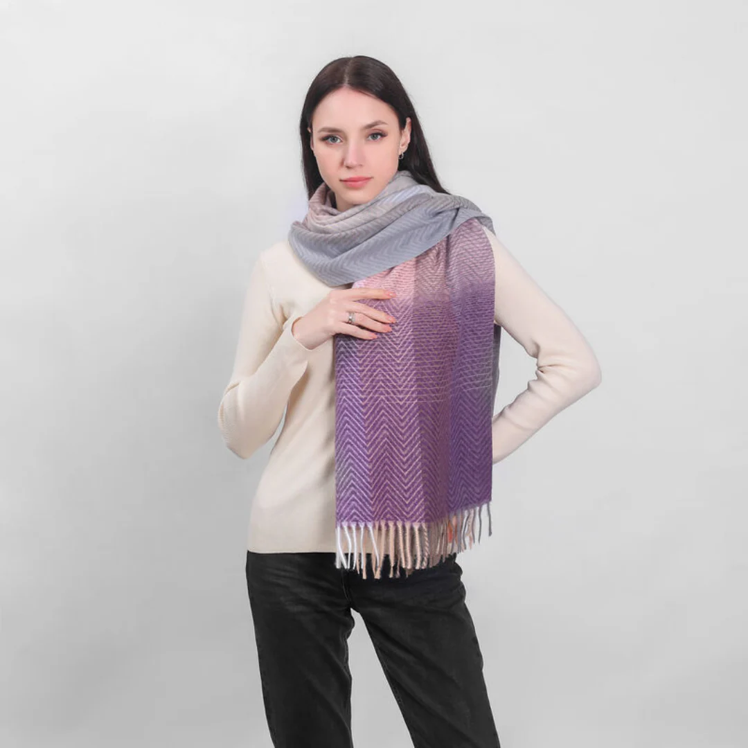 Herringbone Frailed End Scarf Purple Pink - Image 3