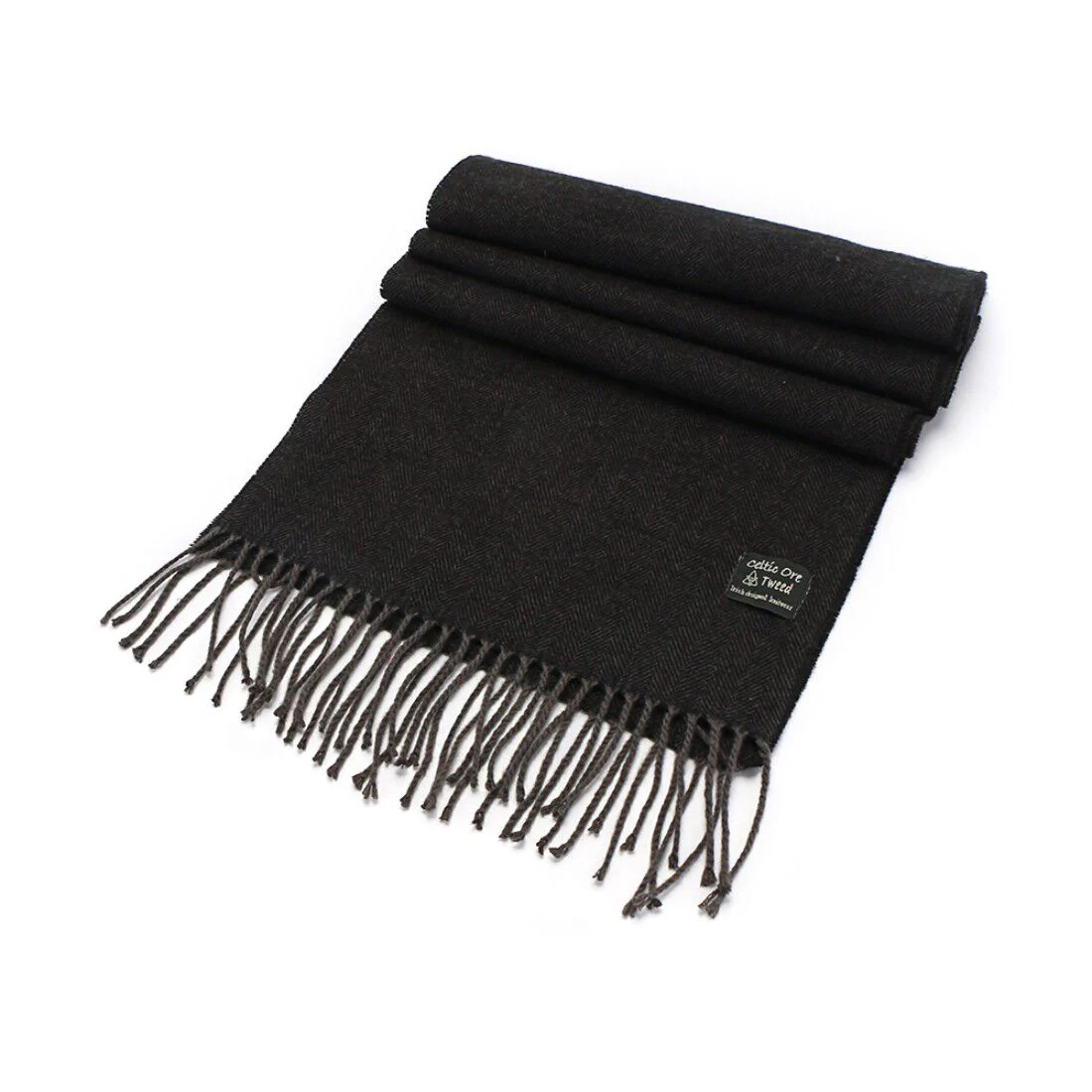 Herringbone Tweed Irish Scarf Black