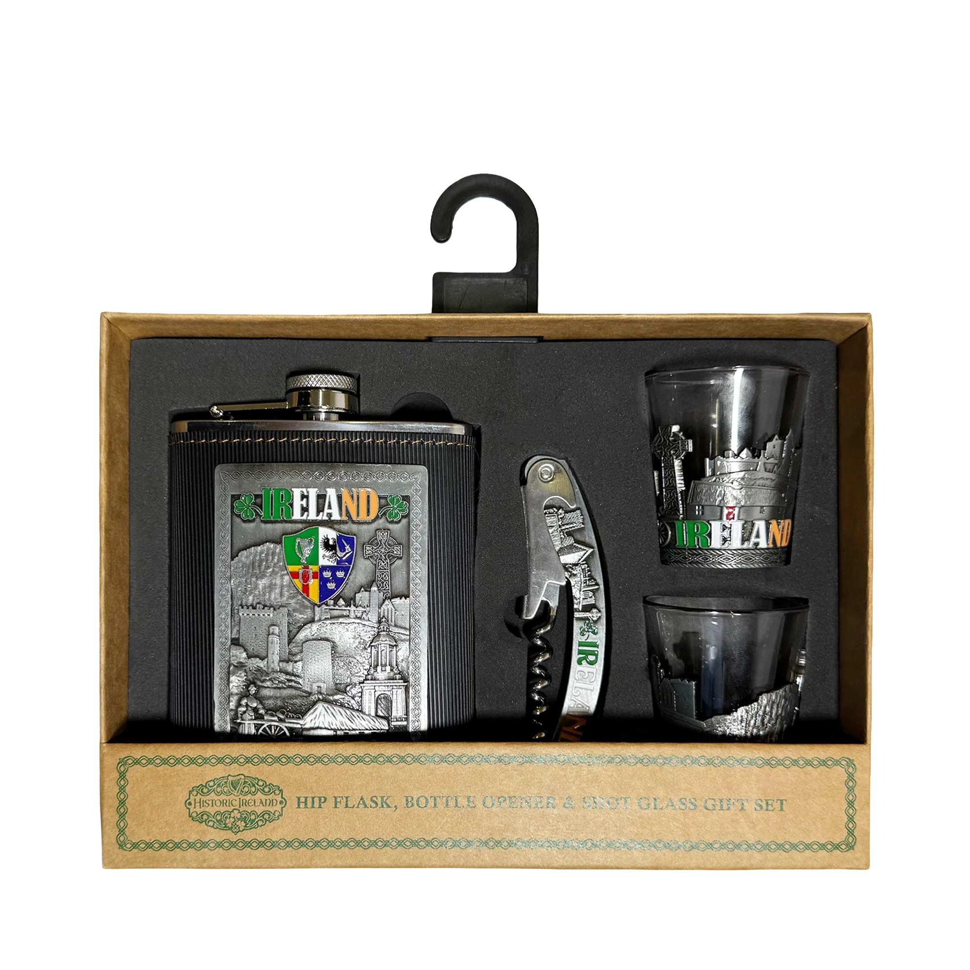 Hip Flask Gift Set with Metal Shot Glasses & Bottle Opener