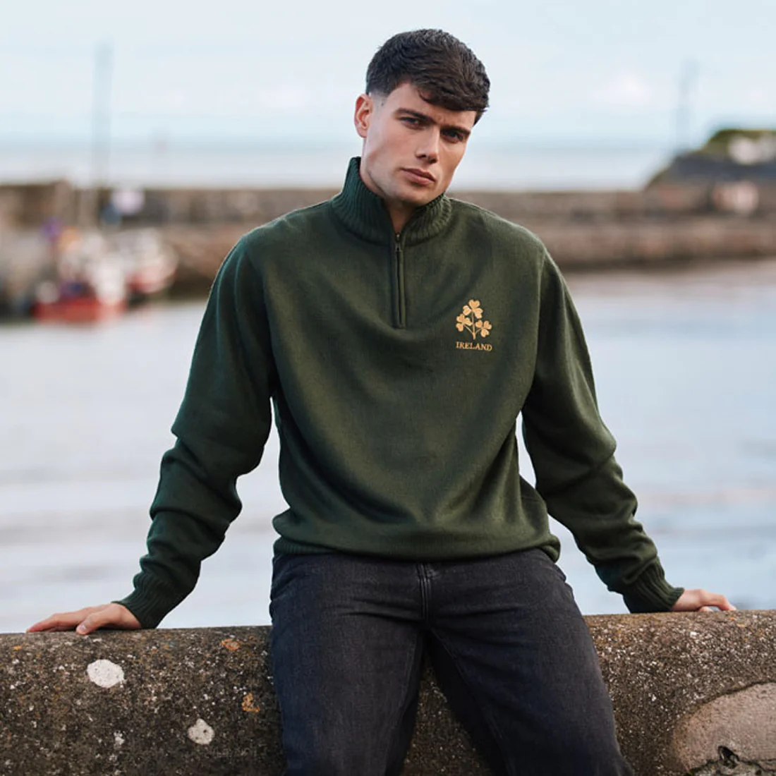 Ireland Bottle Green Three Shamrock 1/4 Zip Jumper - Image 3