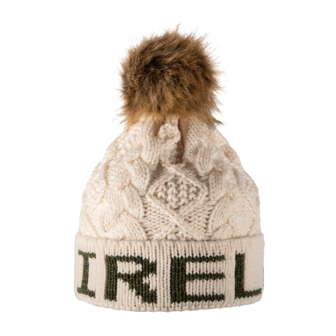 Ireland Cable Stitch With Pom-Pom Oatmeal Hat