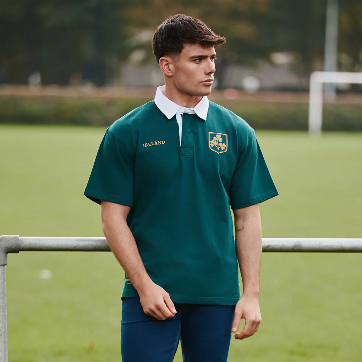 Ireland Dark Green and Gold Shamrock Short Sleeve Rugby Shirt - Image 2