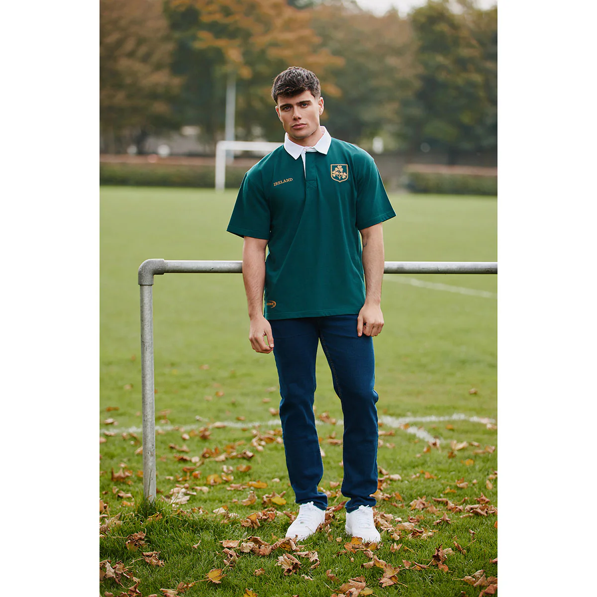 Ireland Dark Green and Gold Shamrock Short Sleeve Rugby Shirt - Image 3