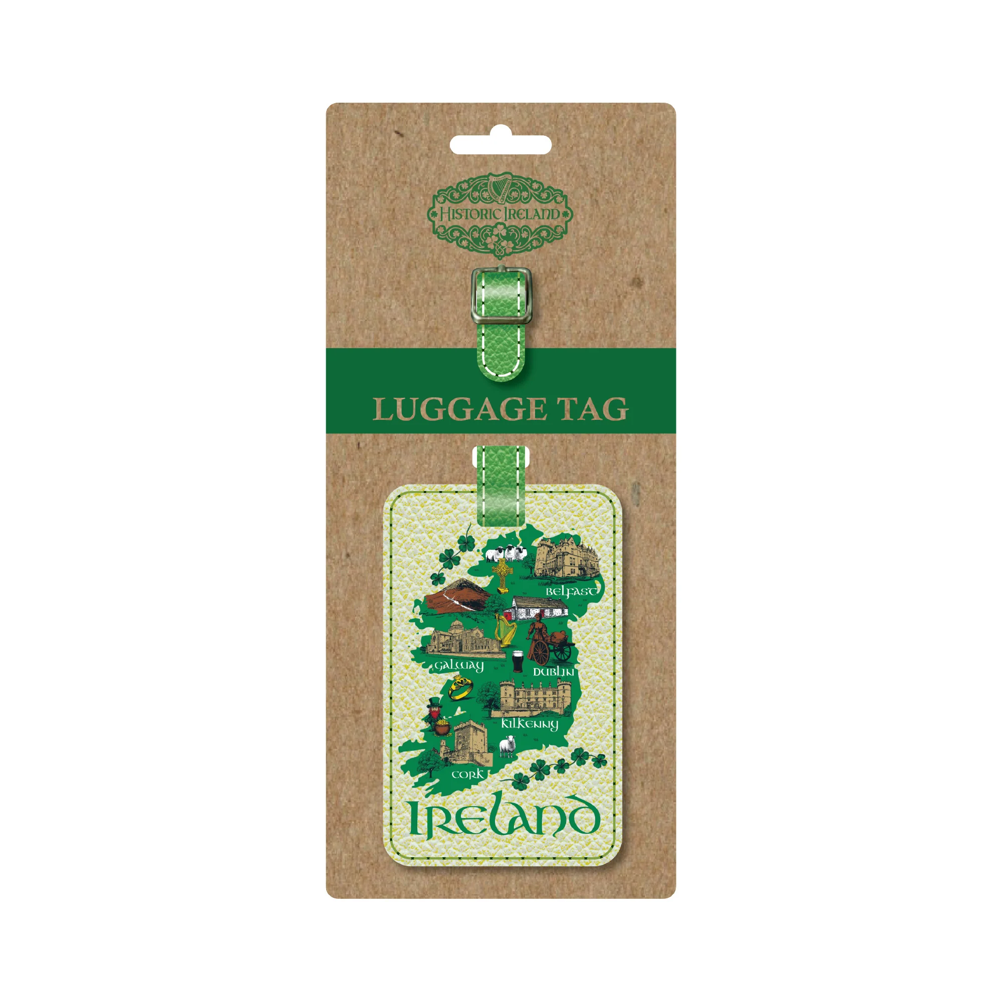 Ireland Map Faux Leather Luggage Tag