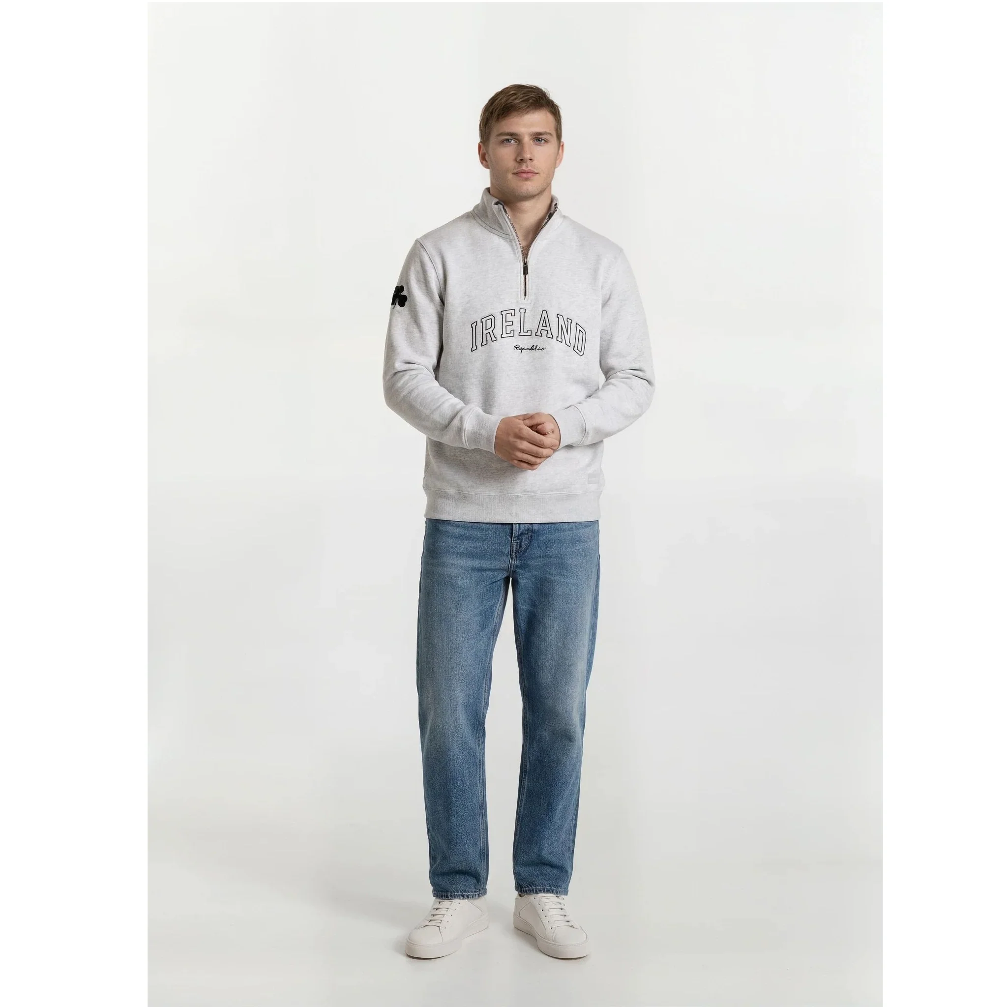 Ireland Quarter Zip Grey & Green Sweatshirt - Image 2