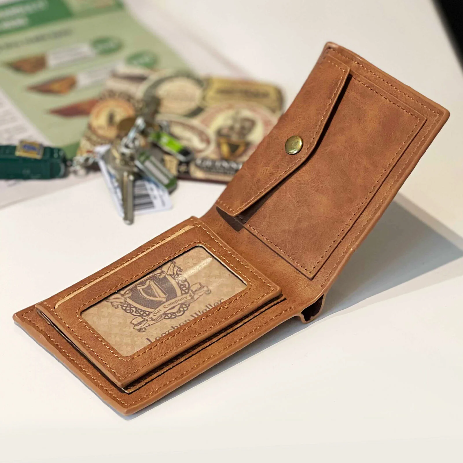 Irish Heritage Gift Company Leather Wallet In Brown With Harp Seal Design - Image 2