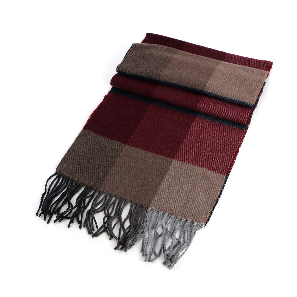 Irish Knitted Designed Authentic Tweed Scarf With Maroon & Navy Check Pattern