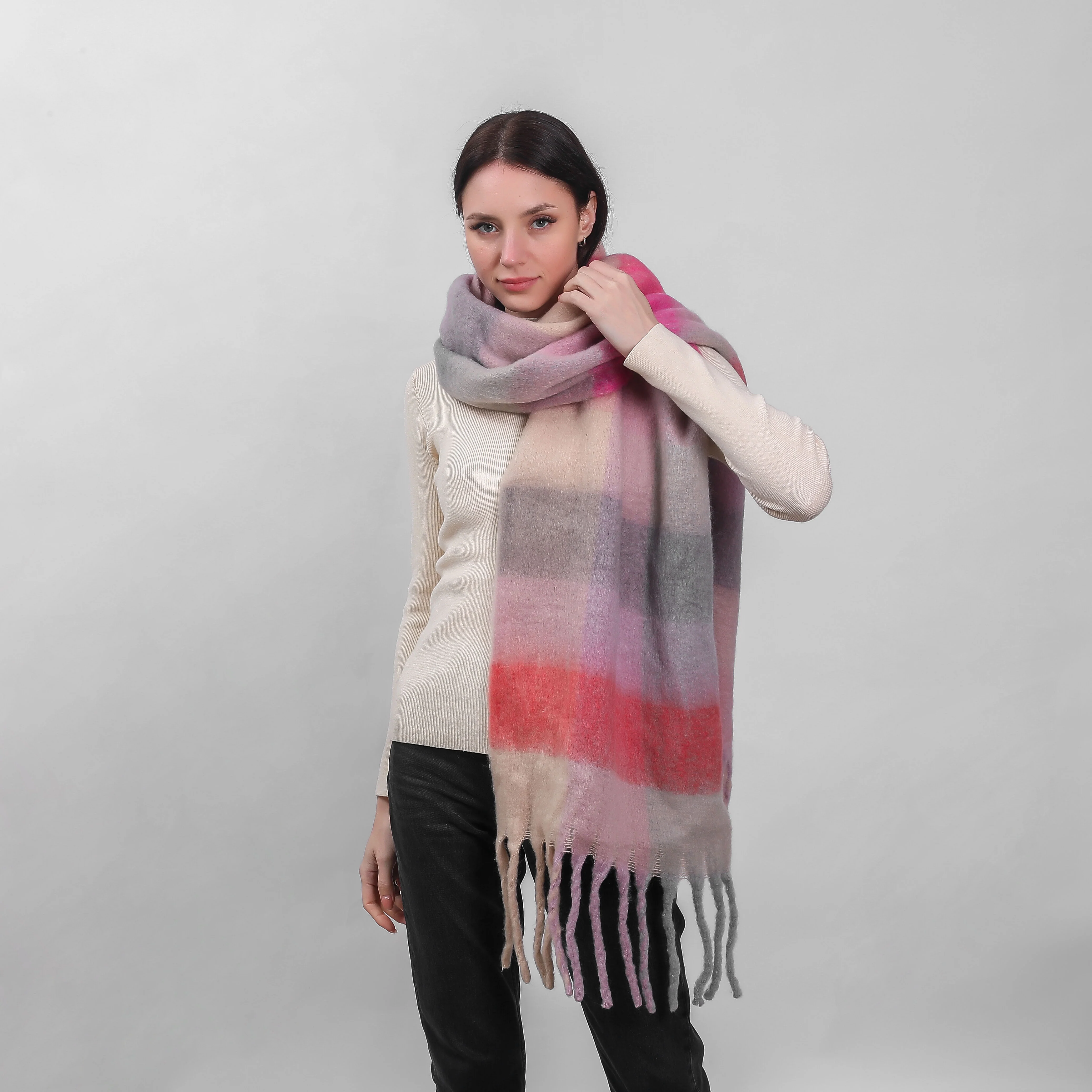 Irish Soft Check Scarf Pink - Image 2