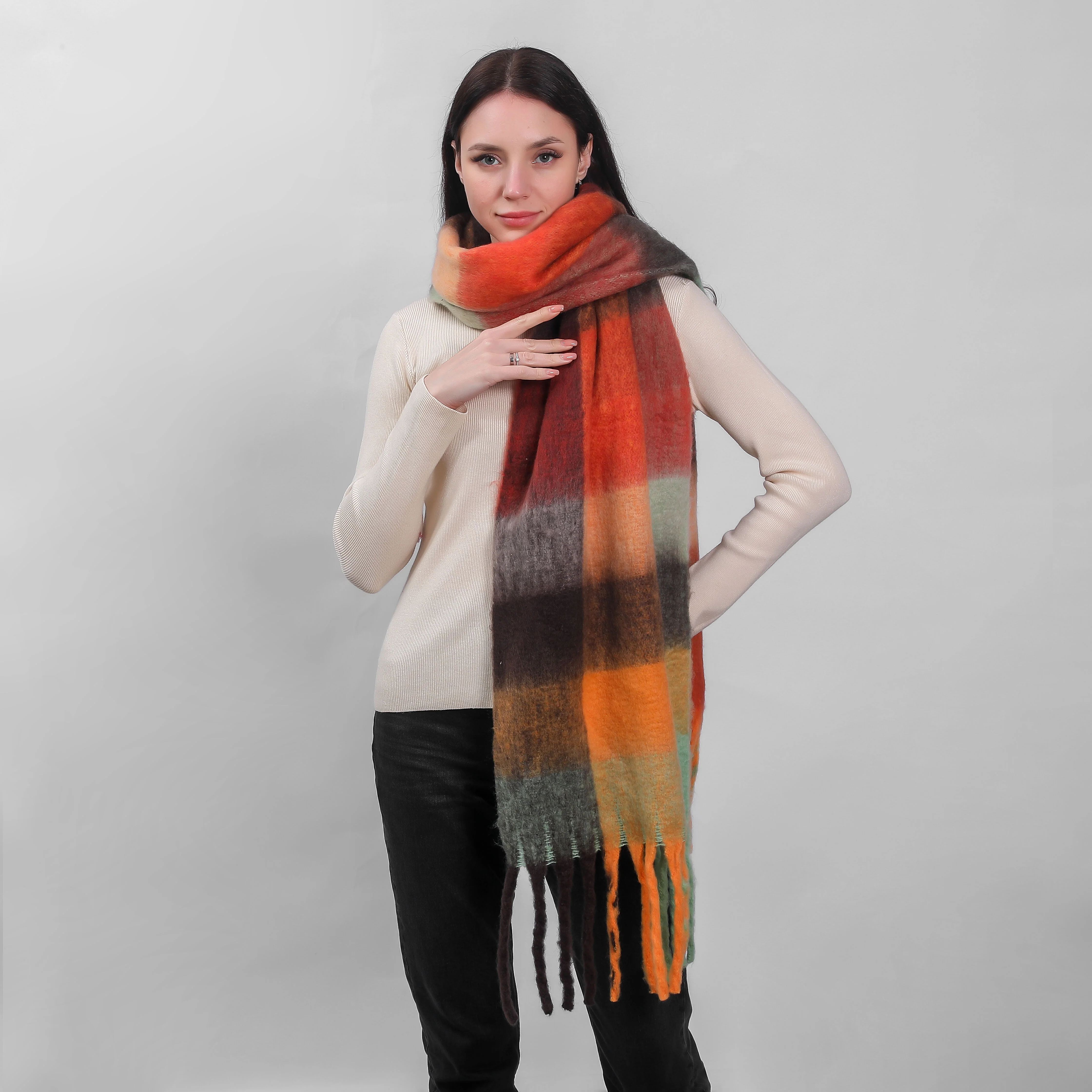 Irish Soft Check Scarf Pink Rust Mustard