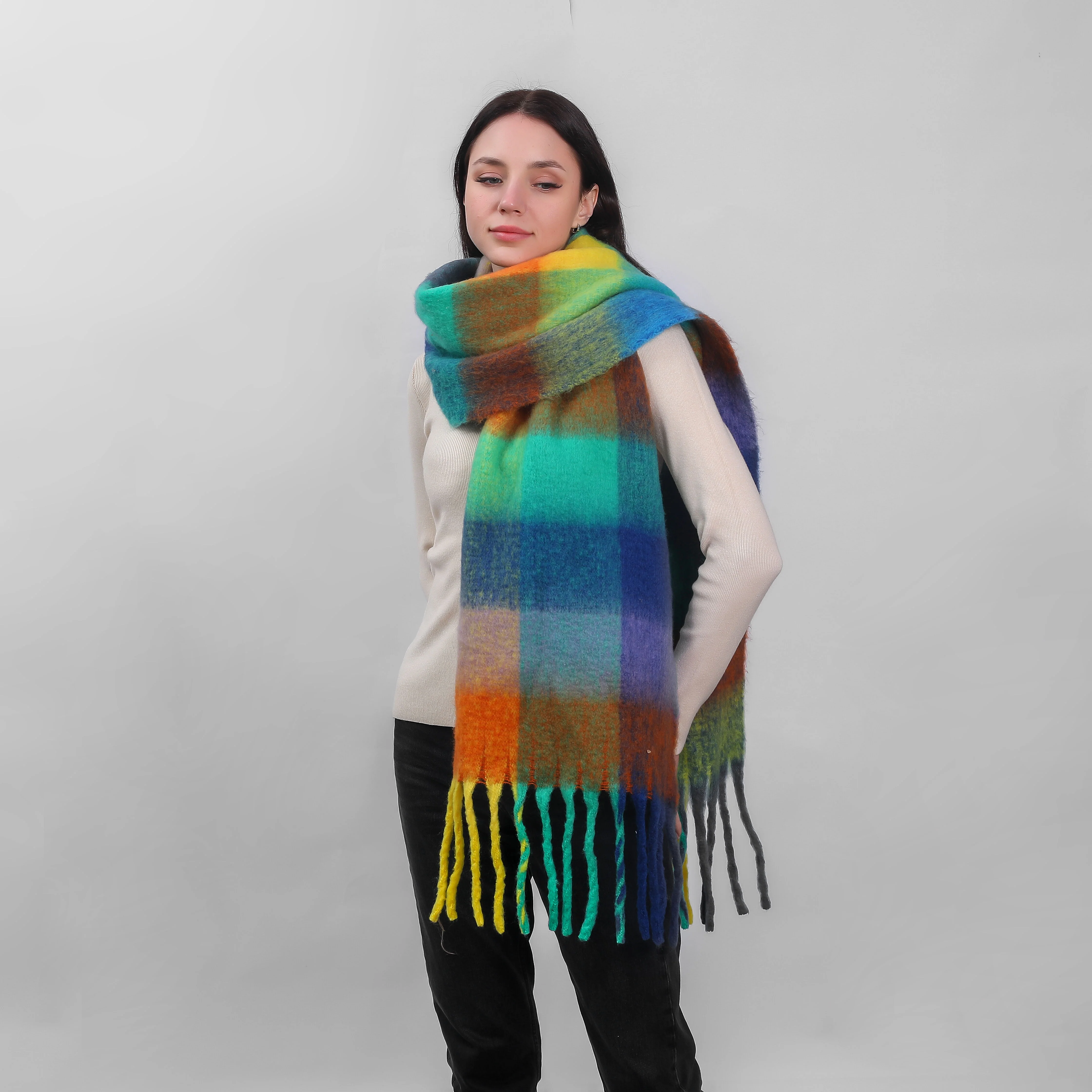 Irish Soft Check Scarf Rainbow - Image 2