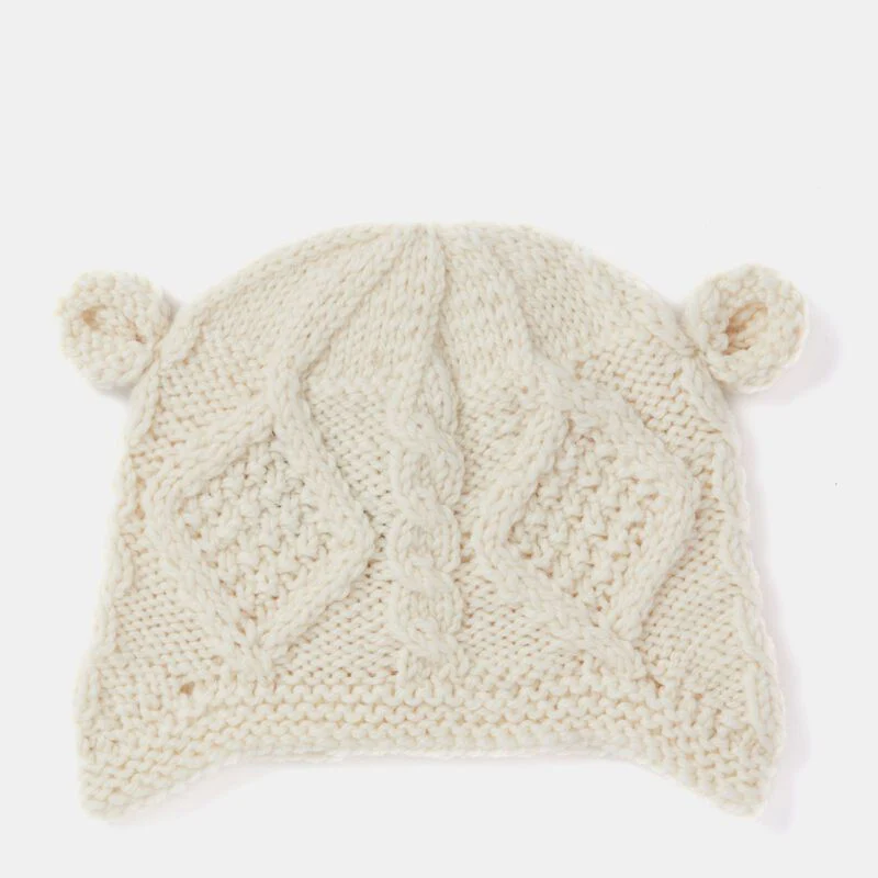Kids Aran Wool Natural Hat With Ears