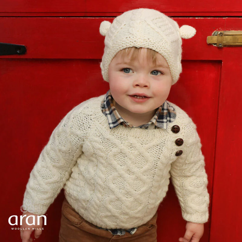 Kids Aran Wool Natural Hat With Ears - Image 3