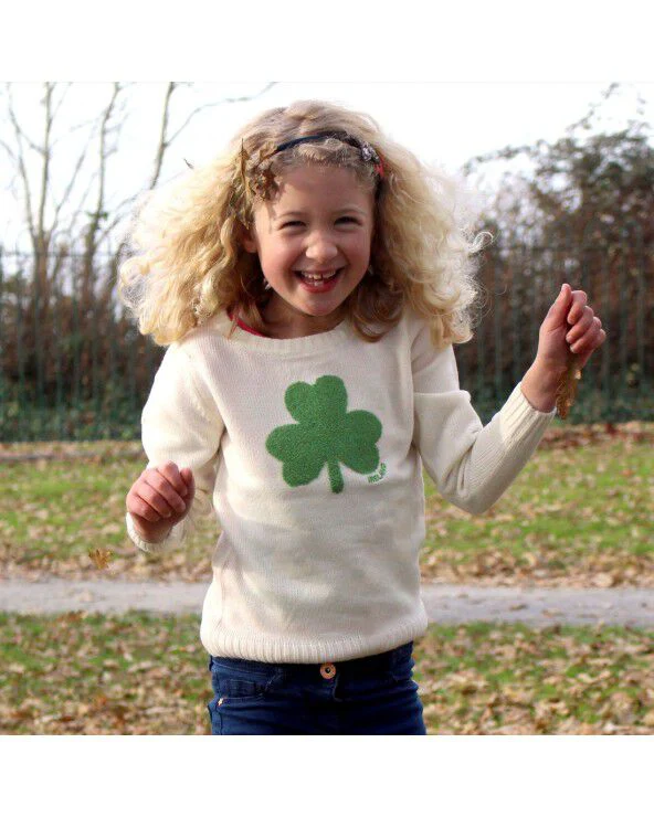 Kids Crew Neck Jumper With Fluffy Shamrock Cream - Image 2