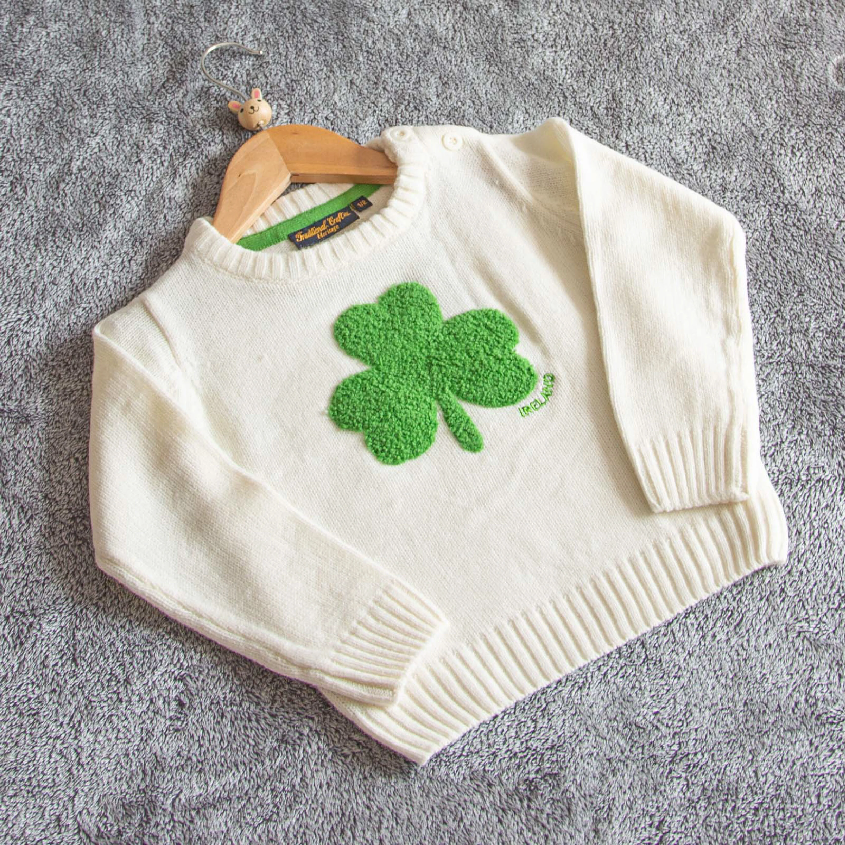 Kids Crew Neck Jumper With Fluffy Shamrock Cream - Image 3