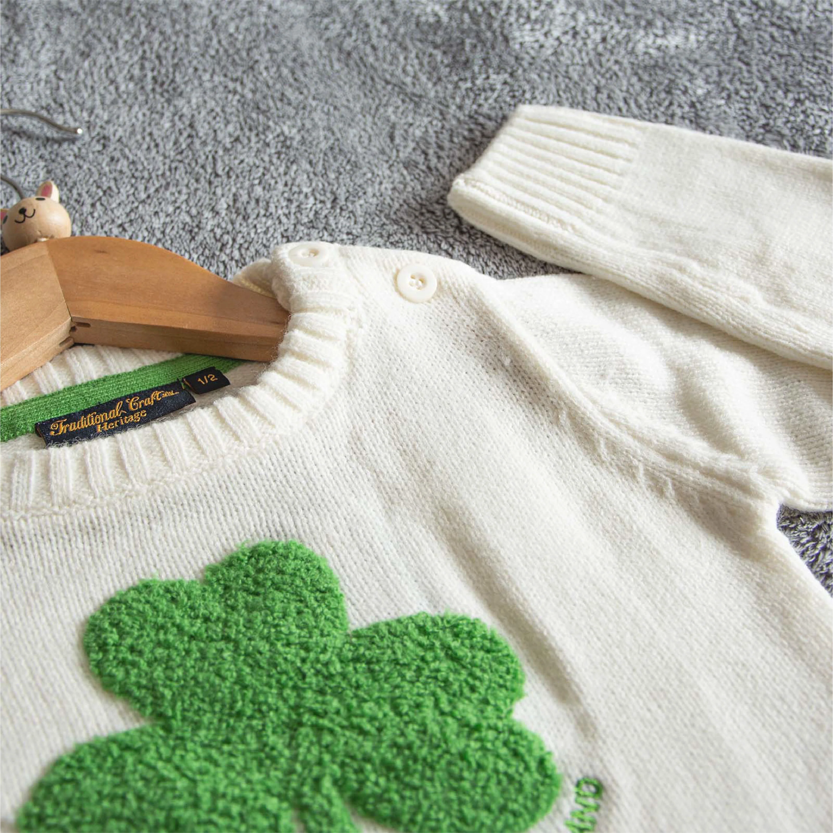 Kids Crew Neck Jumper With Fluffy Shamrock Cream - Image 4
