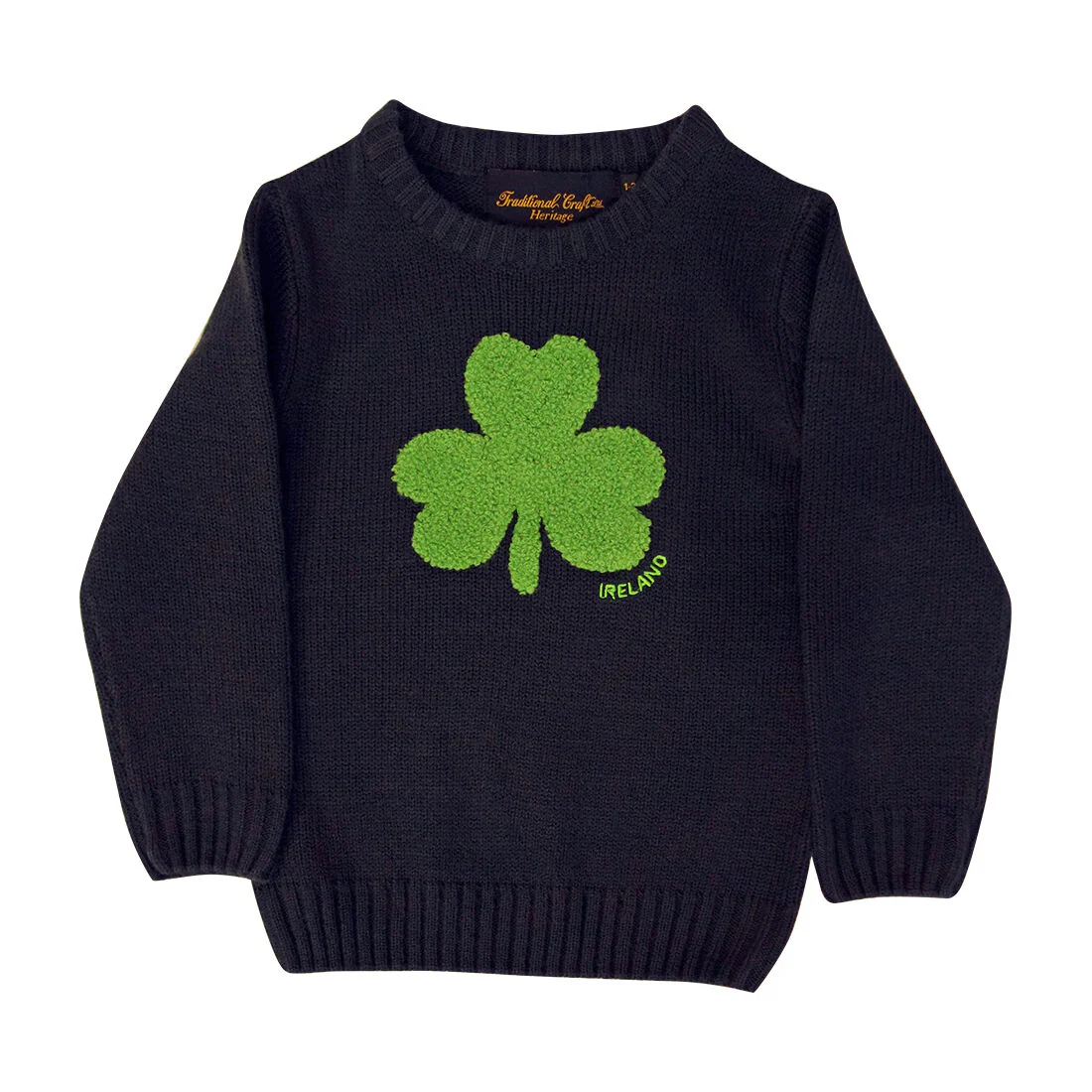 Kids Crew Neck Jumper With Fluffy Shamrock Navy