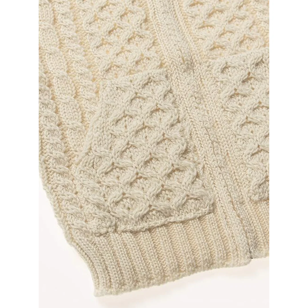 Kids Hooded Aran Zip Ecru Cardigan - Image 4