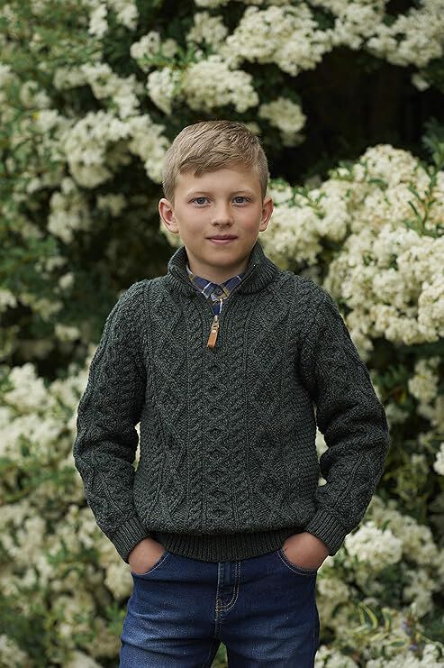 Kids Quarter Zip Merino Wool Green Jumper - Image 3