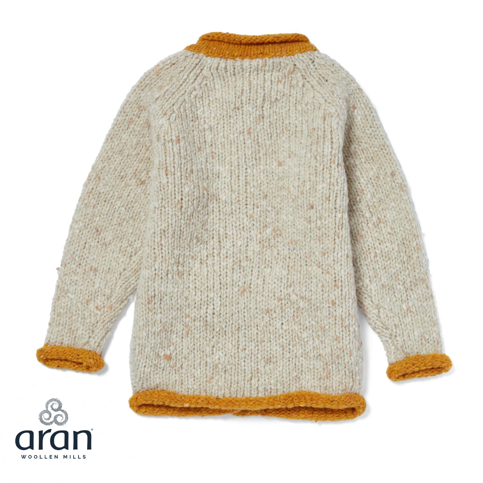 Kid's Roll Neck Orange and Oat Cardigan - Image 3