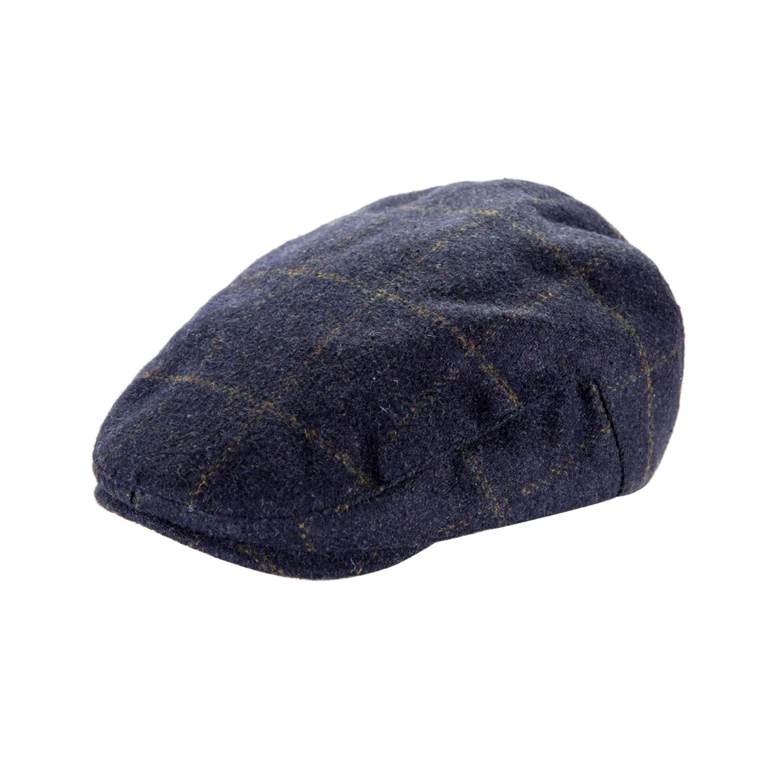 Kid's Tweed Blue Check Flat Cap