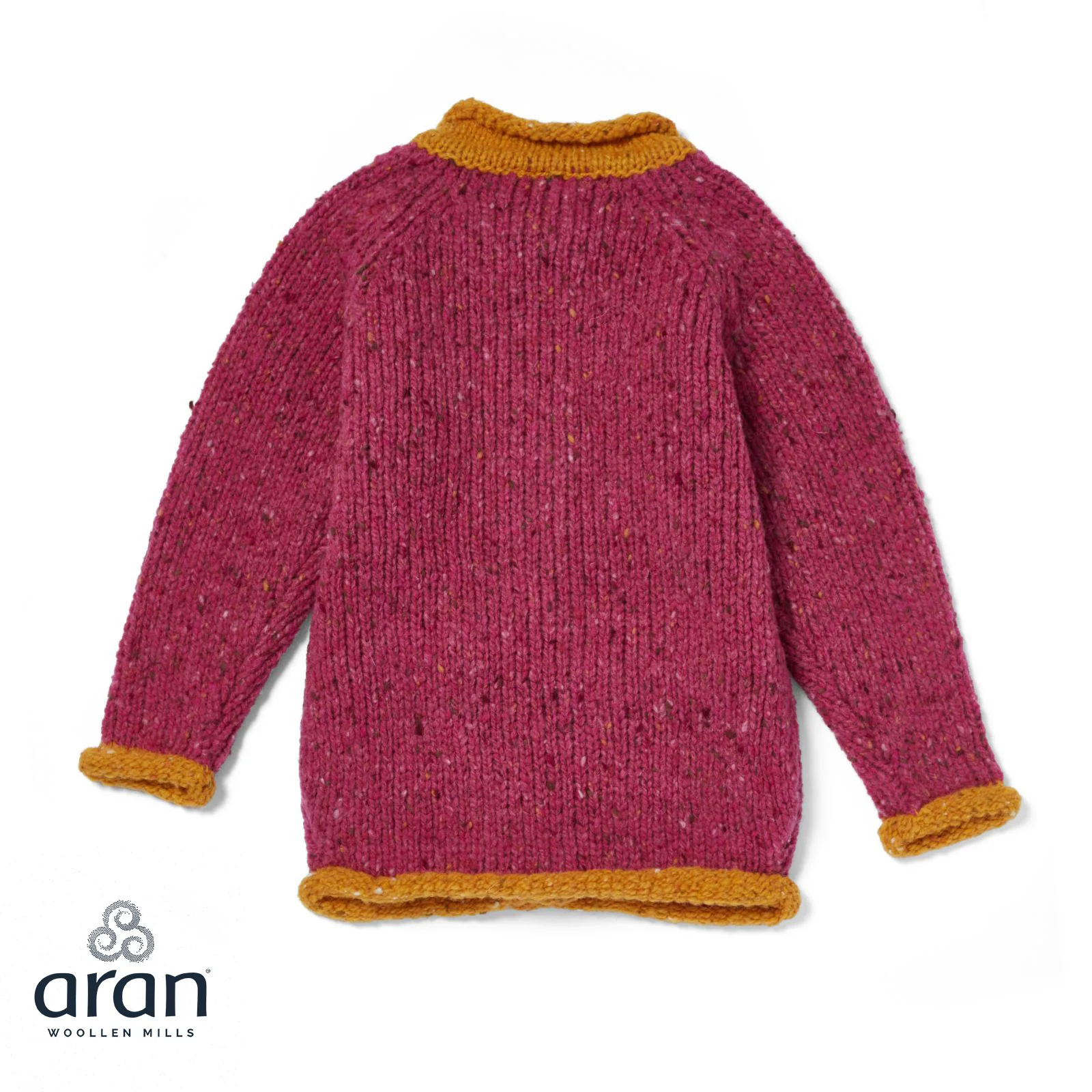 Kids Woollen Roll Neck Pink & Orange Cardigan - Image 3